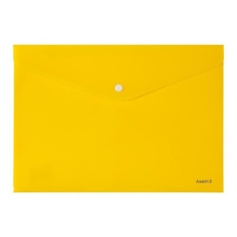 Конверт А4 пластиковый на кнопке AXENT 1412 желтый, непрозрозрачный, рифленый