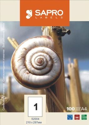 Бумажная наклейка SAPRO Labels А4 210х297мм 100 листов 1 наклейка белая