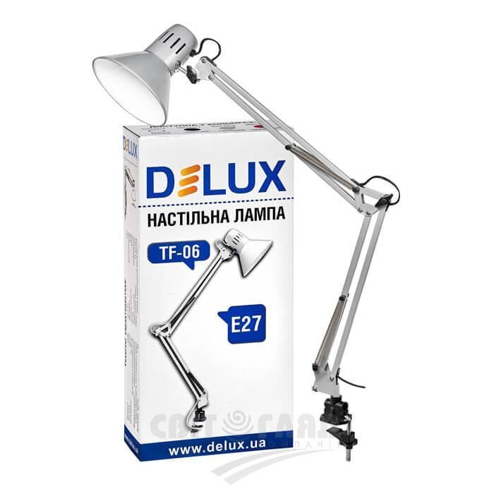 Светильник DELUX TF-06 на струбцине 2 колена серый Е27 без лампы