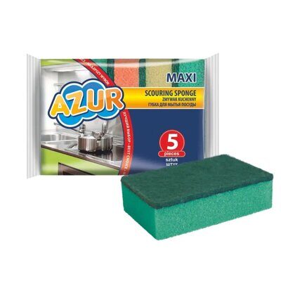 Губка Azur для посуды поролоновая МАХІ 5шт/уп 9,5х6,5х2,5см
