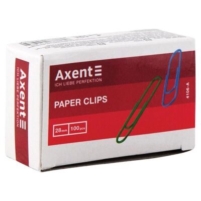 Скрепки 28мм AXENT 4106 цветные 100шт/уп