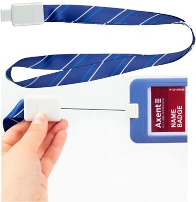 Веревка для бейджа с ретрактором, AXENT 4560 синяя/полосы