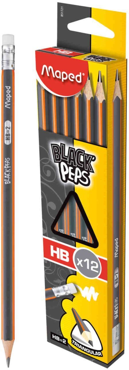 Карандаш чернографитовый Maped Black Peps Classic НВ с ластиком