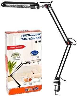 Светильник DELUX TF-01 на струбцине 2 колена черный (G23)