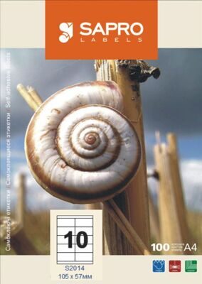 Бумажная наклейка SAPRO Labels А4 105х57мм 100 листов 10 наклеек белая