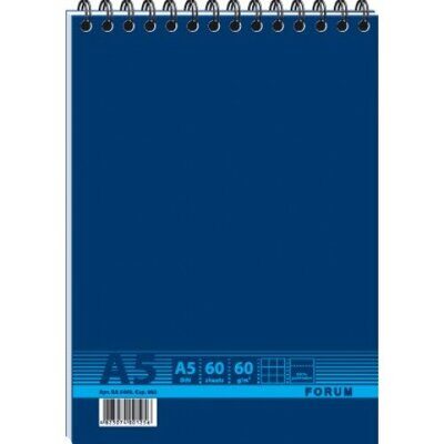 Блокнот "PL" А5 60л "FORUM", пружина сверху, картонная  обложка, жесткая подложка, ассорти, #