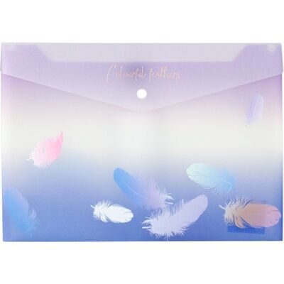 Конверт А4 пластиковый на кнопке AXENT 1432 Colourful Feather /  цветные/