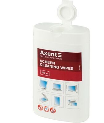 Серветки AXENT 5309 для очищення екранів, TFT 100 шт., Travel тубус