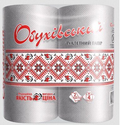 Туалетний папір макулатурний сірий «ОБУХІВ» 23г/м2, на гільзі, 4 рулона