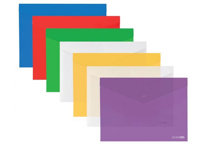 Конверт А4 пластиковый на кнопке ECONOMIX ассорти "глянец"