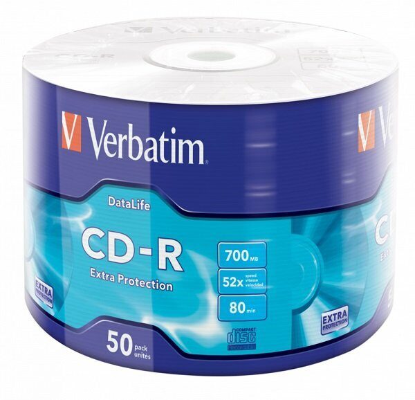 Диск CD R Verbatim DataLife Extra 700Mb 52-скоростные, 50шт в wrap-упаковке