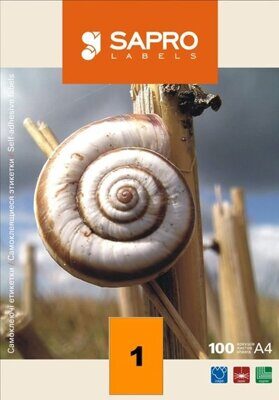 Бумажная наклейка SAPRO Labels А4 210х297мм 100 листов 1 наклейка оранжевая неон