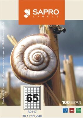 Бумажная наклейка SAPRO Labels А4 38,1х21,2мм 100 листов 65 наклеек закругленный углы белая