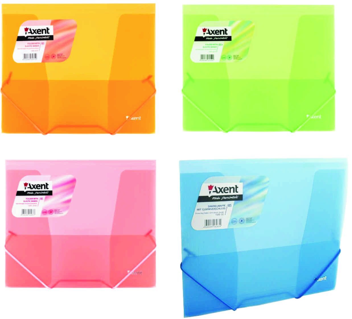 Папка В5 пластиковая на резинках AXENT 1505 прозрачная, цветная