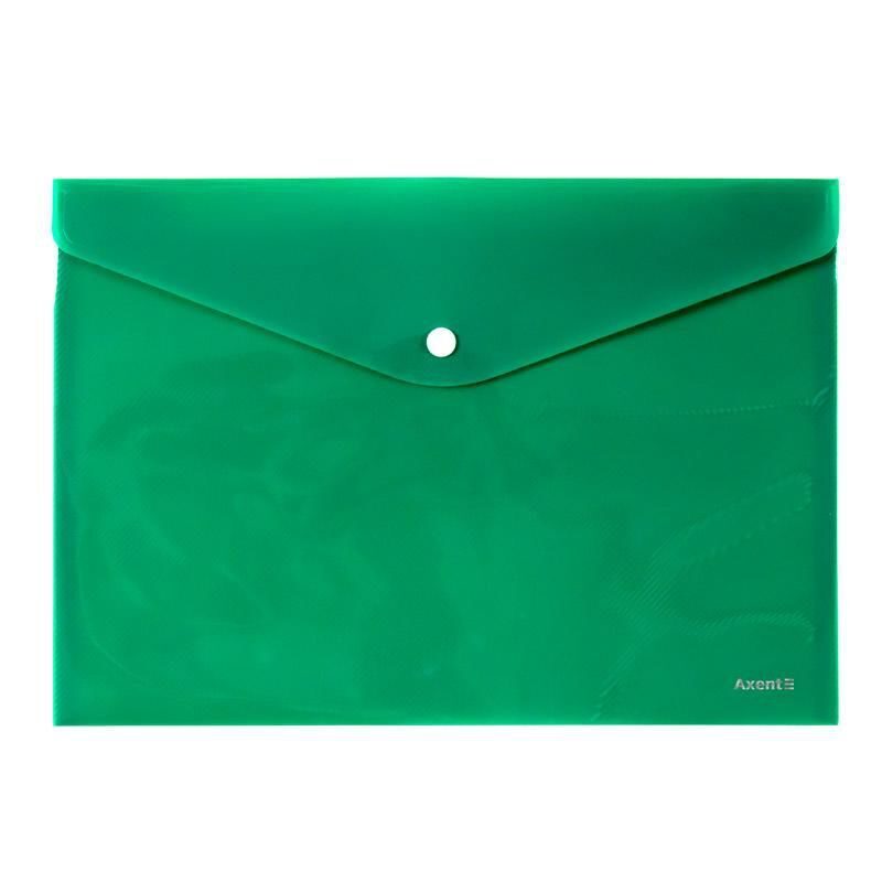 Конверт А4 пластиковый  на кнопке AXENT 1412 зеленый, непрозрозрачный, рифленый
