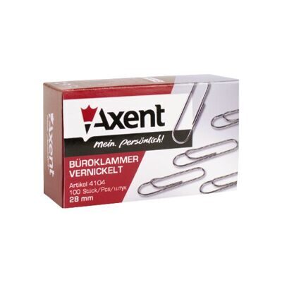 Скрепки 28мм AXENT 4104 с загибом 100шт/уп