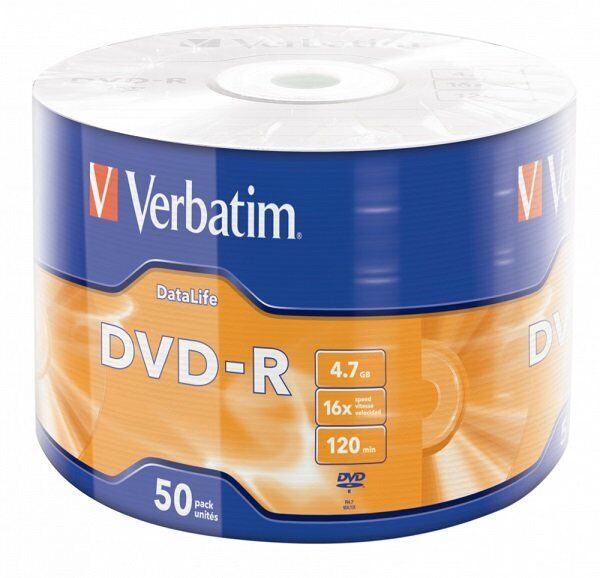 Диск DVD R Verbatim 4,7Gb, 16-скоростные, 50шт в wrap-упаковке