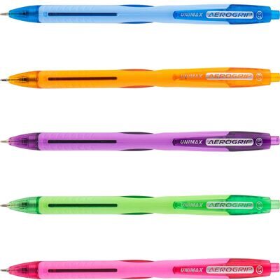 Ручка шариковая автоматическая UNIMAX Aerogrip-2, прорезиненный  цветной корпус, 0,7мм масляная синяя