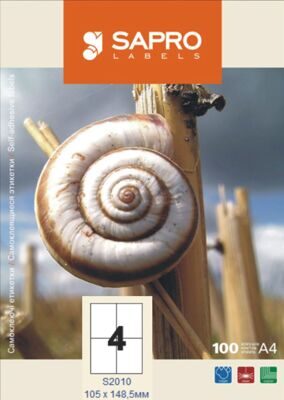 Бумажная наклейка SAPRO Labels А4 105х148,5мм 100 листов 4 наклейки белая
